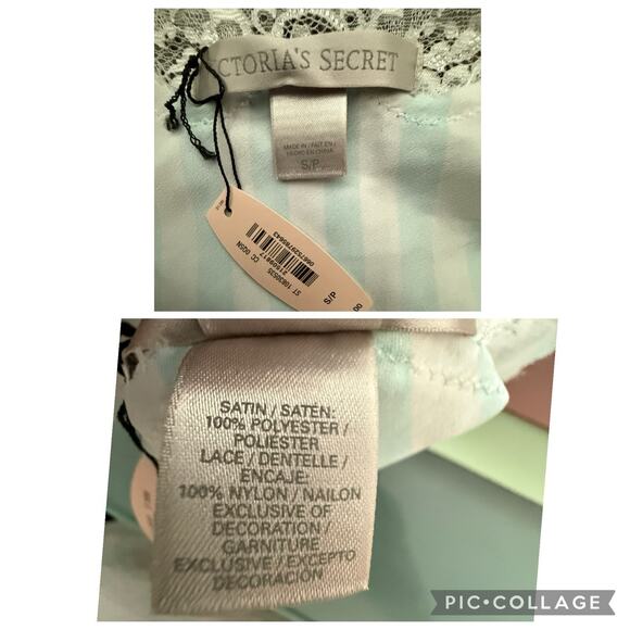 Victorias Secret Mini Slip Dress Chemise Lingerie Blue Stripe Satin Lace Small - Picture 9 of 9